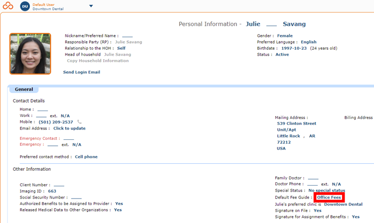 Default Fee Guide Menu