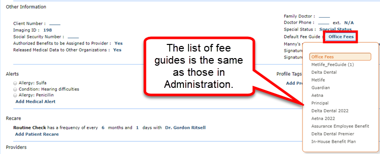 Default Fee Guide Options