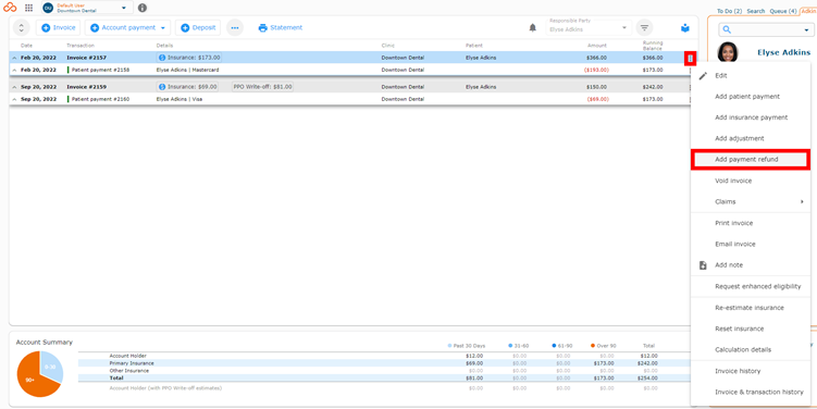 Add payment refund via More options