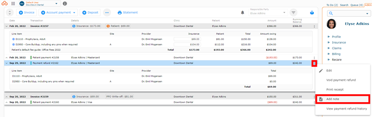 Add note via More options