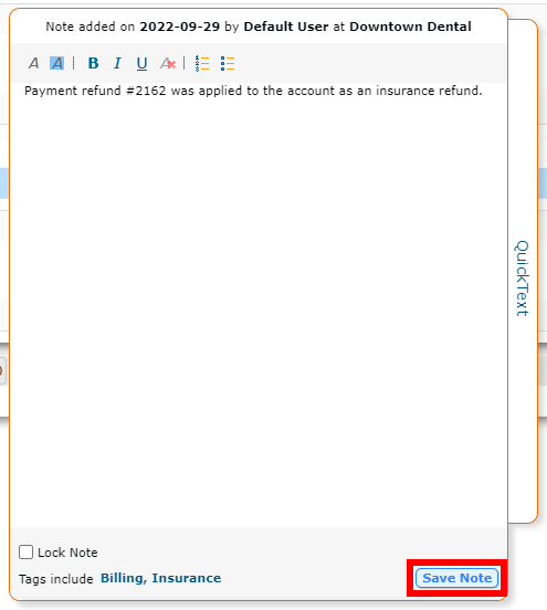 Click Save Note
