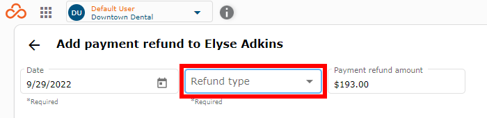 Refund type menu