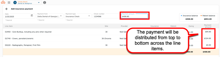 Payment amount by line item