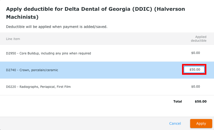 Deductible amount field