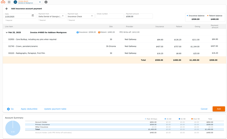 Add Insurance Account Payment page