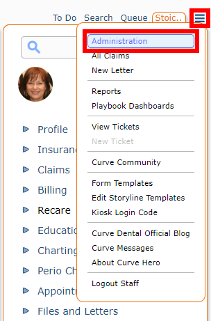 More Menu and Administration