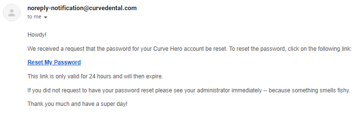 Reset link in email