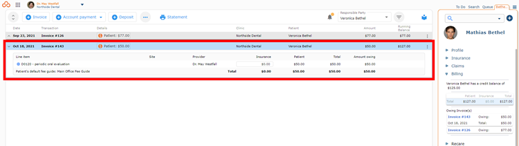 Invoice highlighted in Billing
