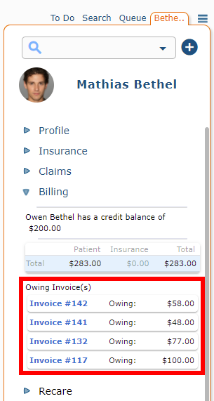 Clicking an owing invoice