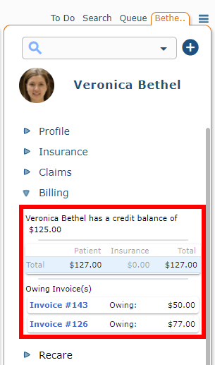 Billing summary section