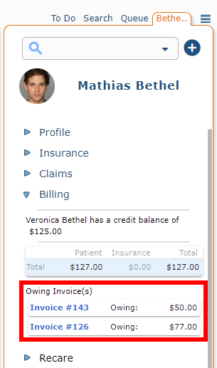 Selecting an invoice