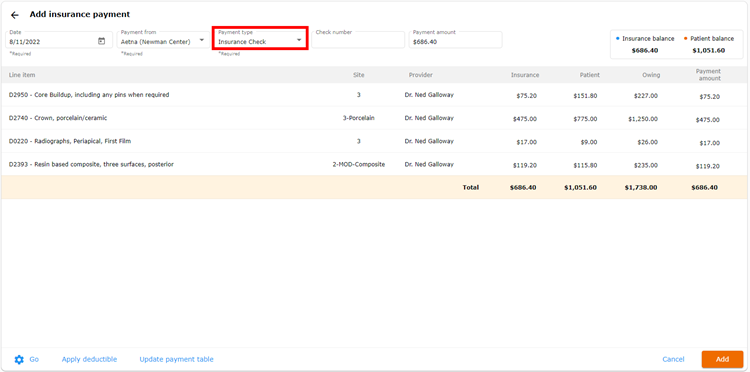 Payment type selection