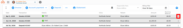 More Options Menu for transactions