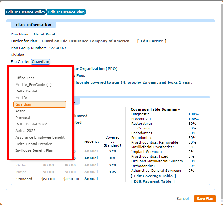 Fee Guide List