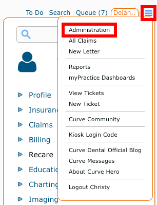 Admin menu