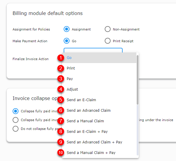Invoice Action Dropdown