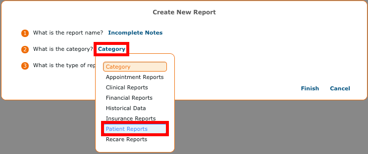 Selecting Patient Reports category