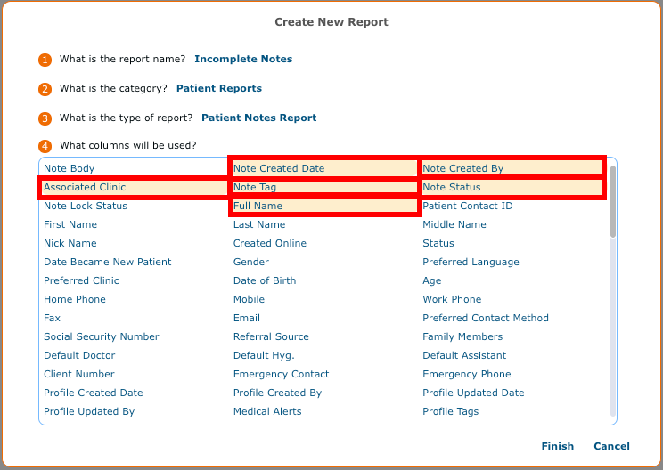 Selecting report columns