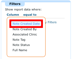 Selecting Note Created Date filter