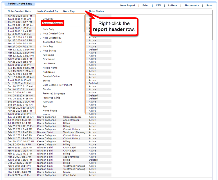Reordering Columns Option