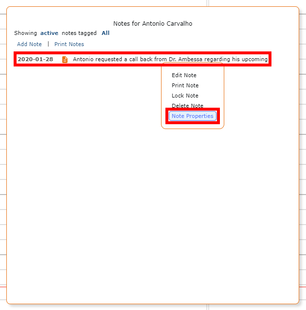 Selecting Note Properties Multi-Clinic