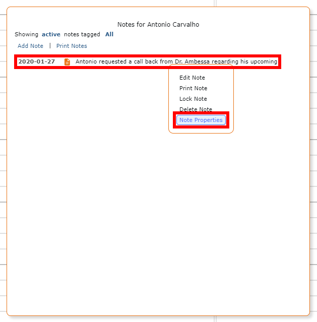 Selecting Note Properties
