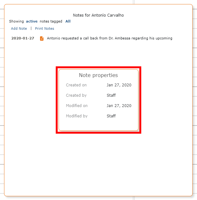 Single-Clinic Note Properties View