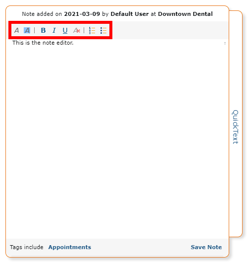 Note Editor Formatting Toolbar