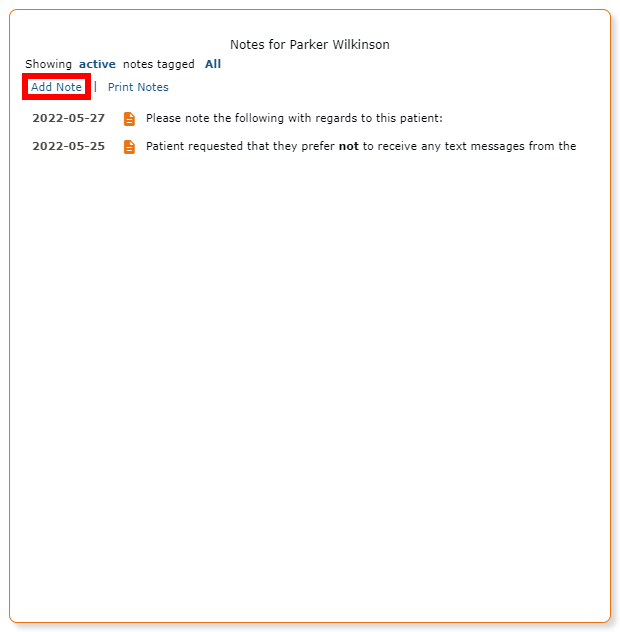 Add Note Button