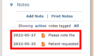 Notes Drop-down List