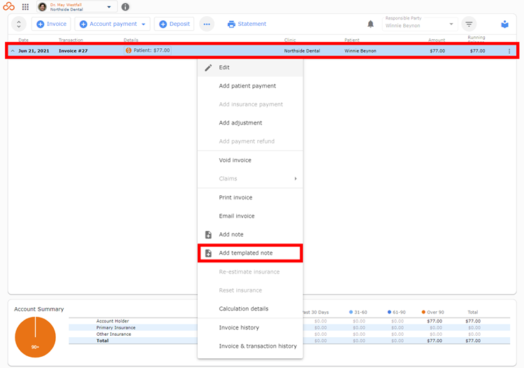 Billing Context Menu