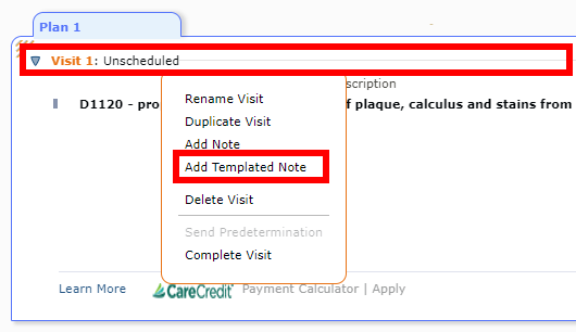 Visit Context Menu