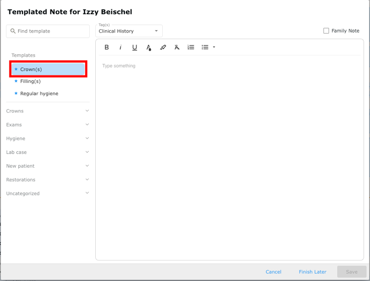 Selecting a template