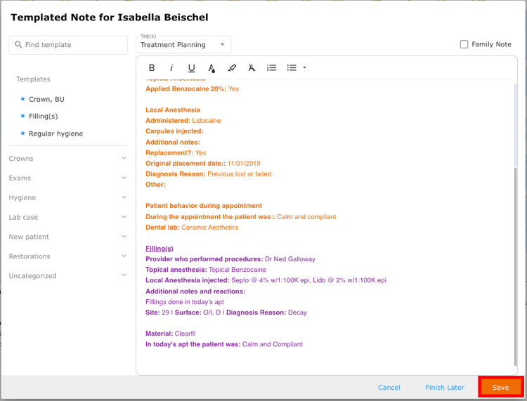 Saving final note