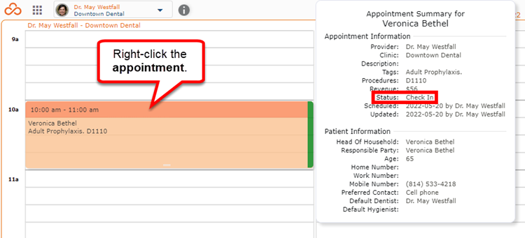 Appointment Summary Hover