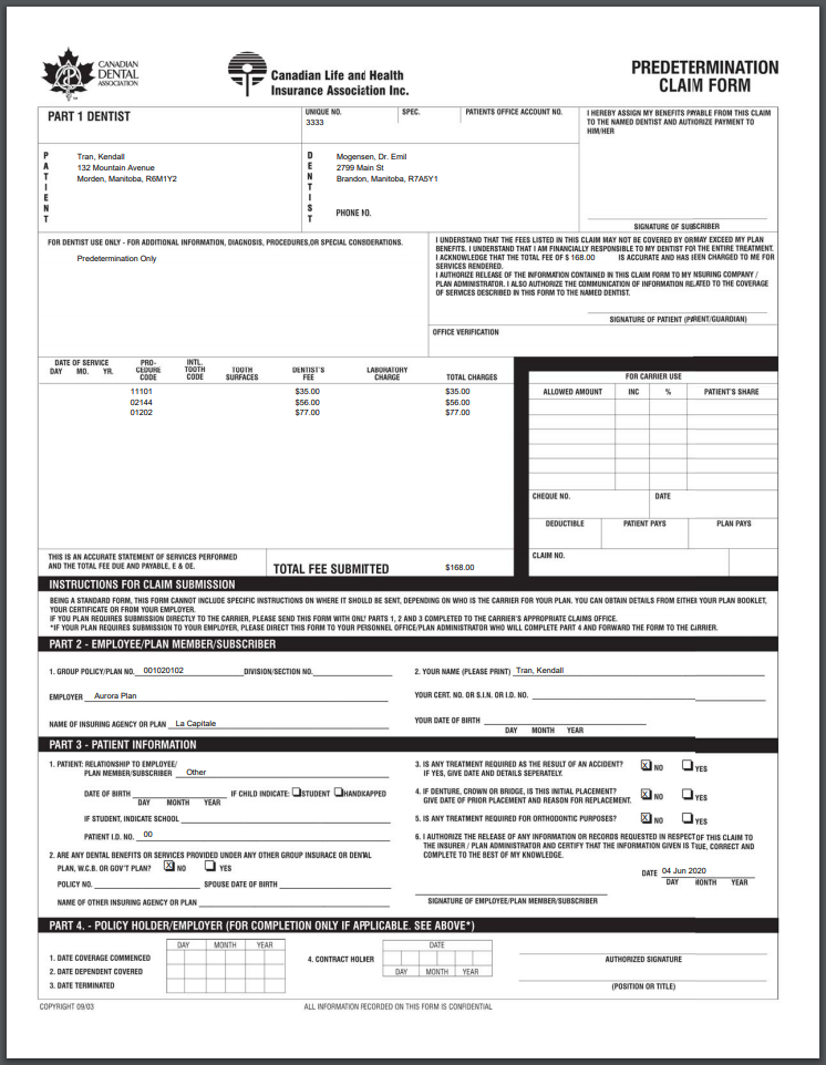 CDA Dental Claim Form