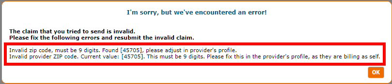 Invalid claim response