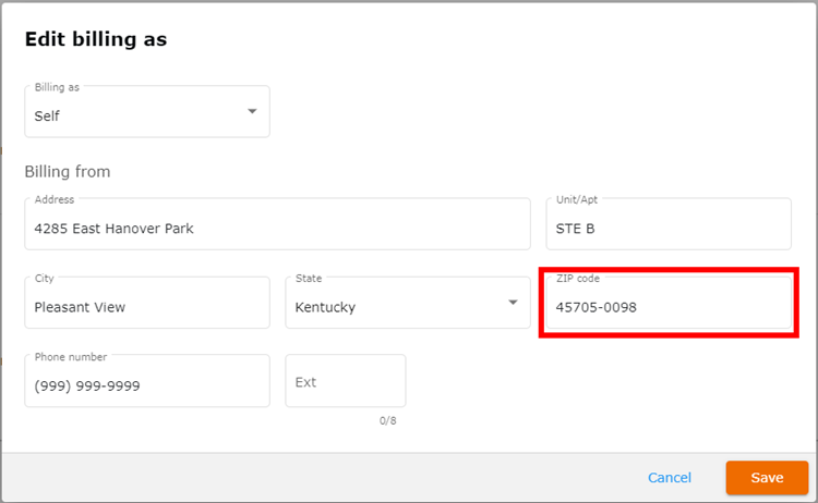 Enter billing zip