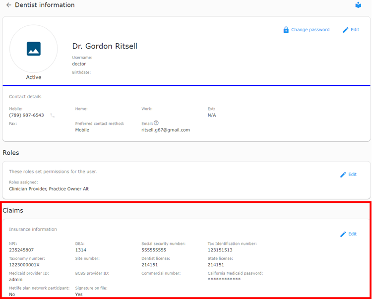 Claims information section