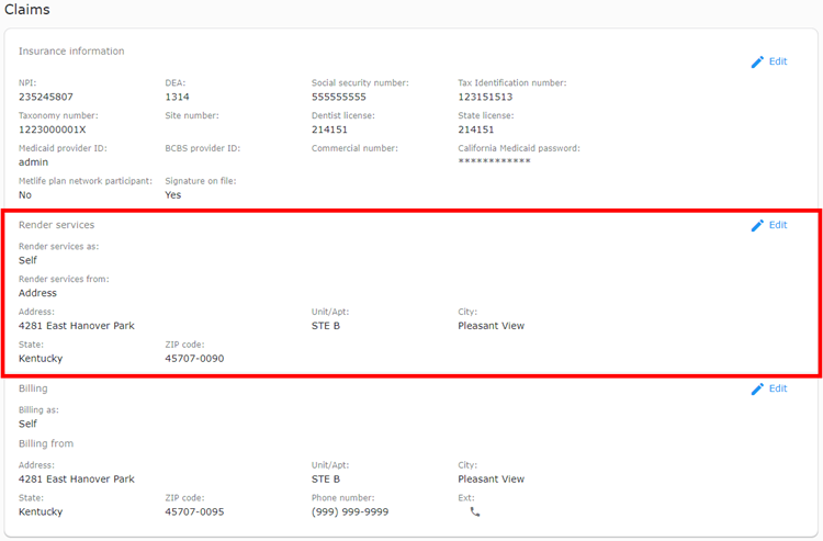 Render address section
