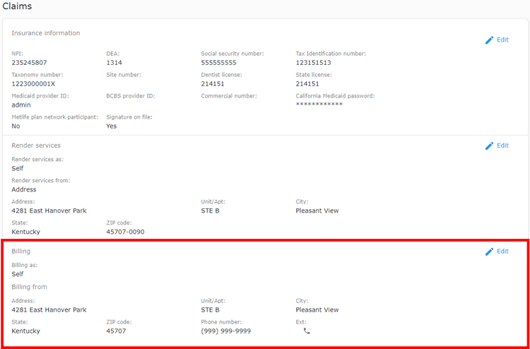 Billing address section
